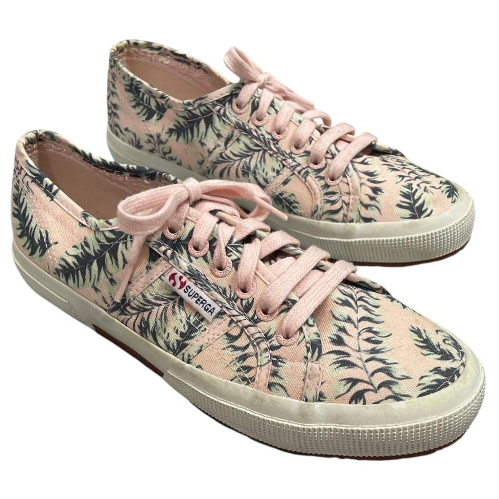 Superga Tropical Print Sneakers Pink Canvas Lace Up Women’s 8.5 EU 39.5 - Picture 3 of 10